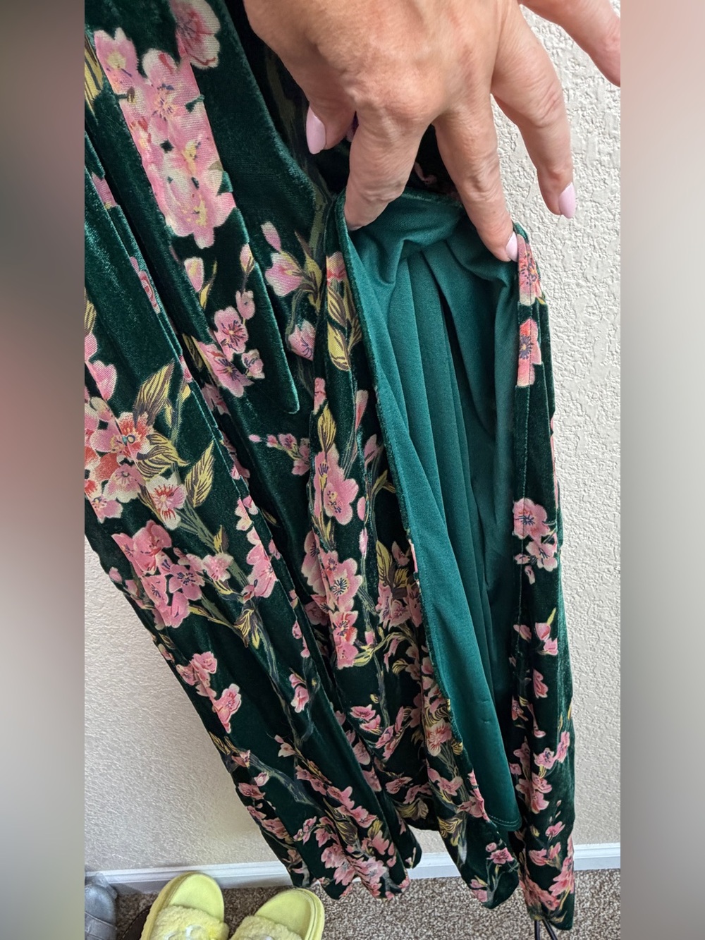 Baltic Born Uma Velvet Maxi Dress green with pink floral pattern Large GUC - Picture 7 of 13